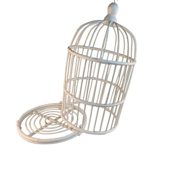 White Wood Decorative Birdcage With Removable Bottom For Plants Or Decor  17" T - Picture 2 of 8